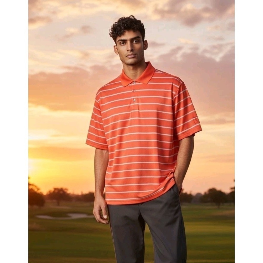 Vintage PGA Tour Orange Striped Polo Shirt - Size L Dadcore Vintage Golf